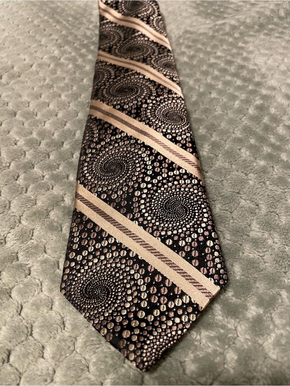 Ted Baker London Black Silk Tie with Gold Spiral Dot Stripes —-Price Firm
